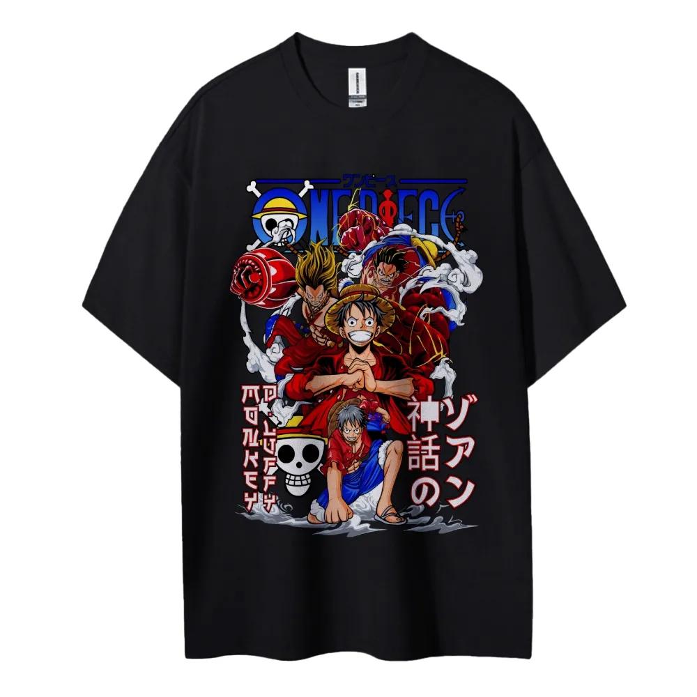 2026Summer for Men New Purecotton One Piece Character Exquisite Anime Printed Shortsleeved Tshirt Round Loose Quality Shirt