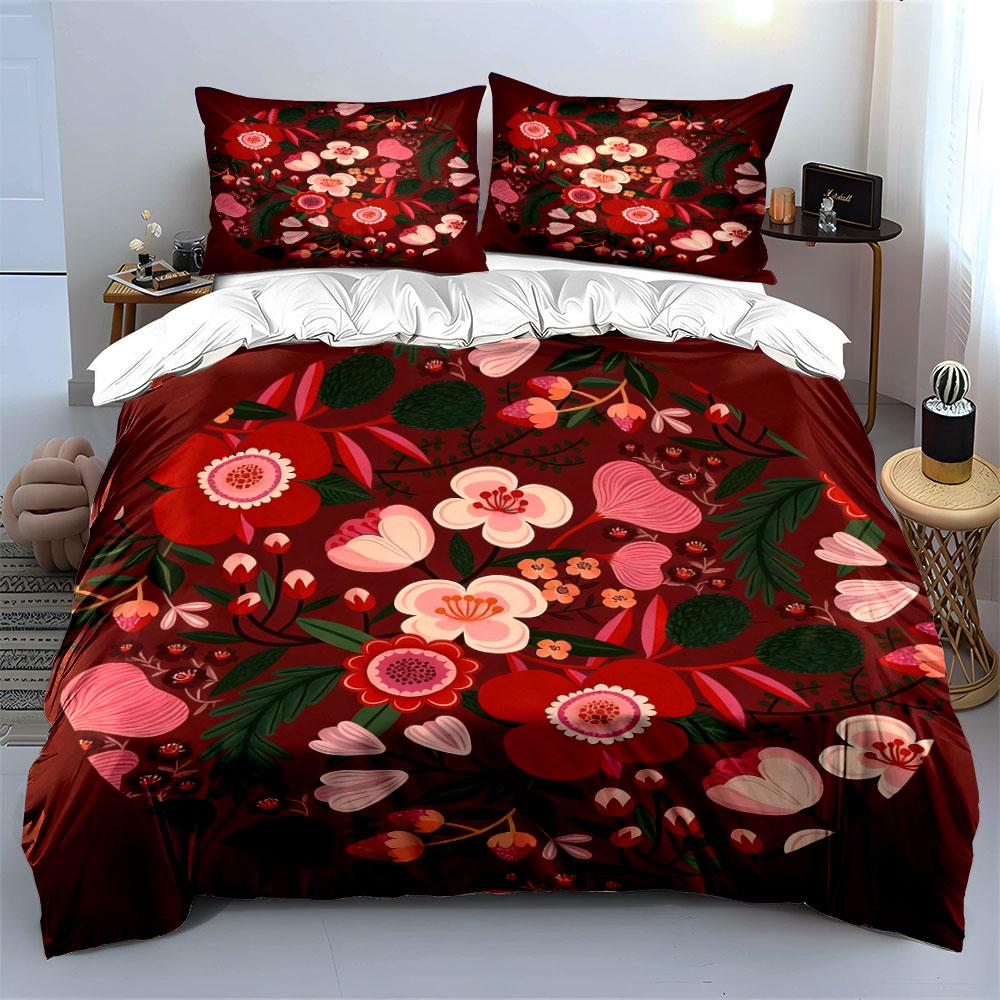 Floral Pattern Three-Piece Set Soft Comfortable Duvet Cover Bedding Set Included 1*Duvet Cover & 2*Pillowcases, Gift