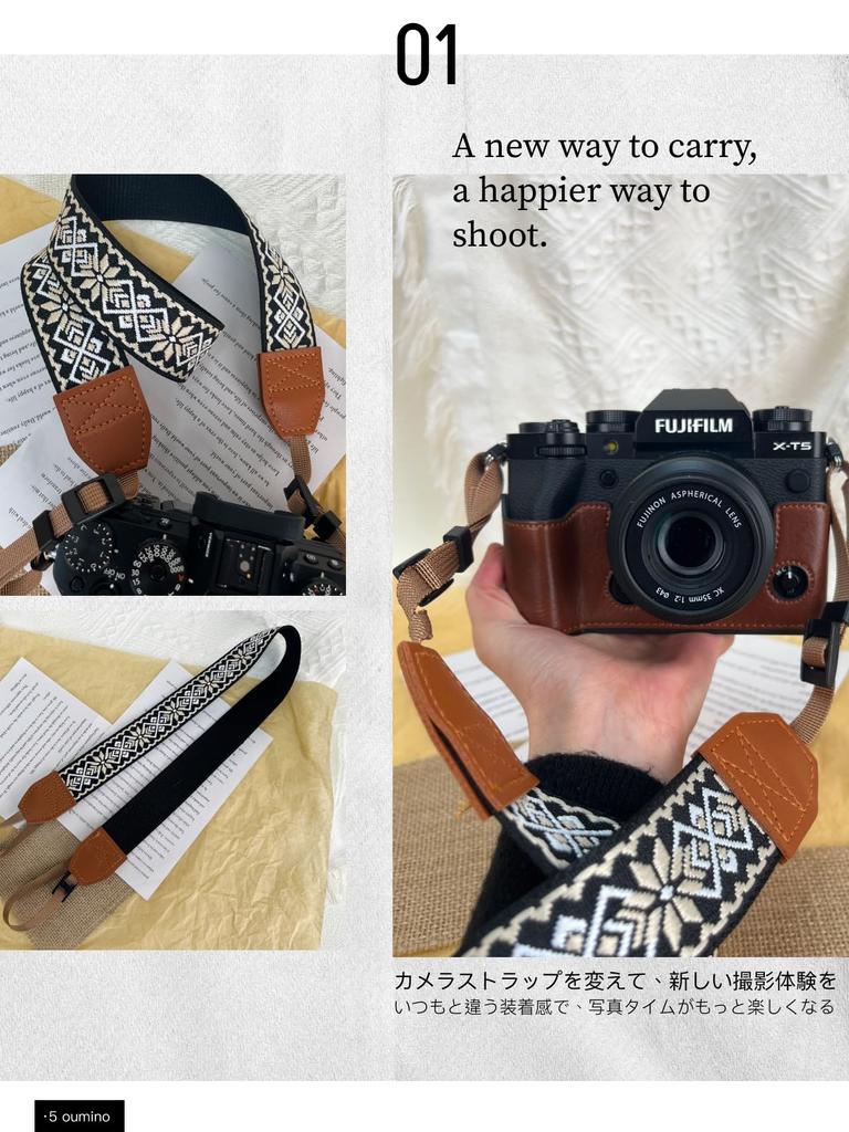 Oumino Camera Compatible with and Mirrorless Embroidered Retro Adjustable Length with Stylish and Cute Strap, Neck/Shoulder Strap, Compact, SLR,