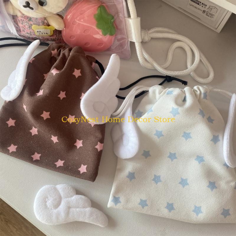 92MF Fabric Star Pattern Cosmetic Organizer Portable Dustproof Storage Pouch Portable Drawstring Canvas Bag for Everyday Use