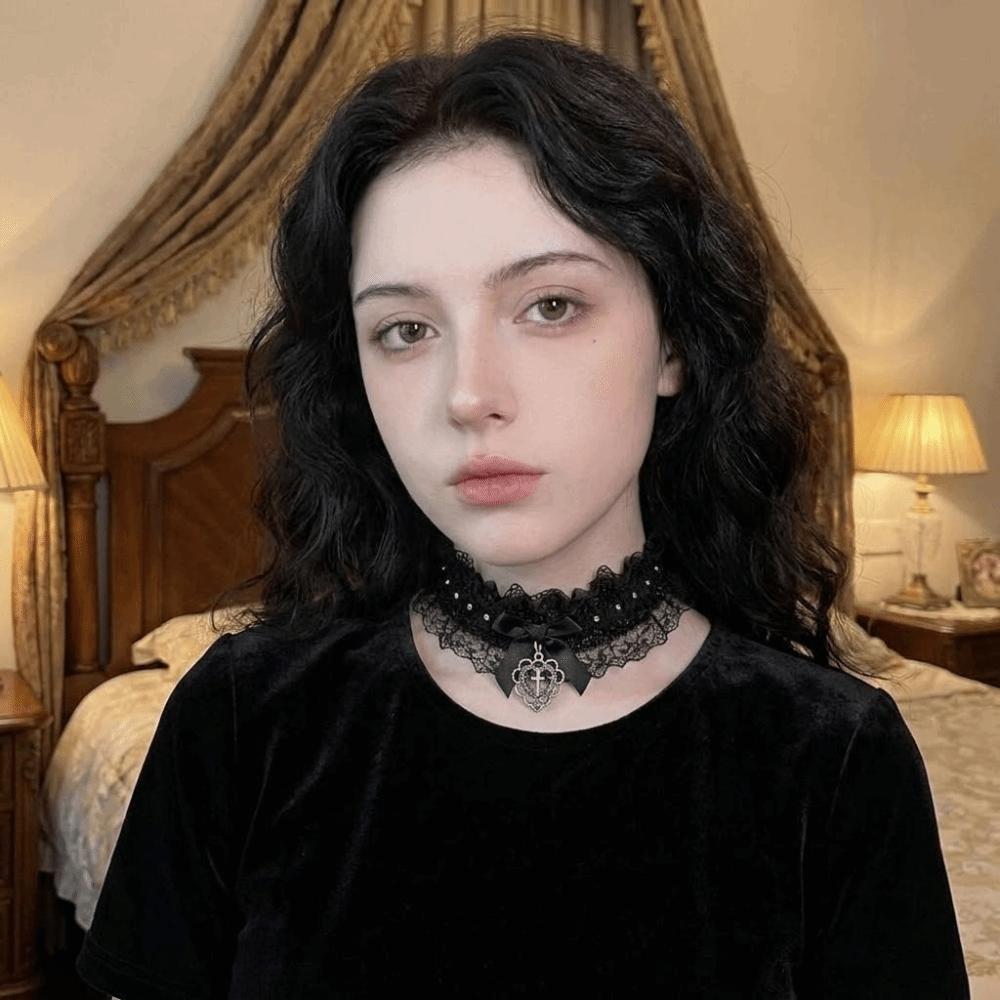 Love Heart Lolita Choker Y2K Cosplay Necklace Sweet Lace Necklace Anime Role Play