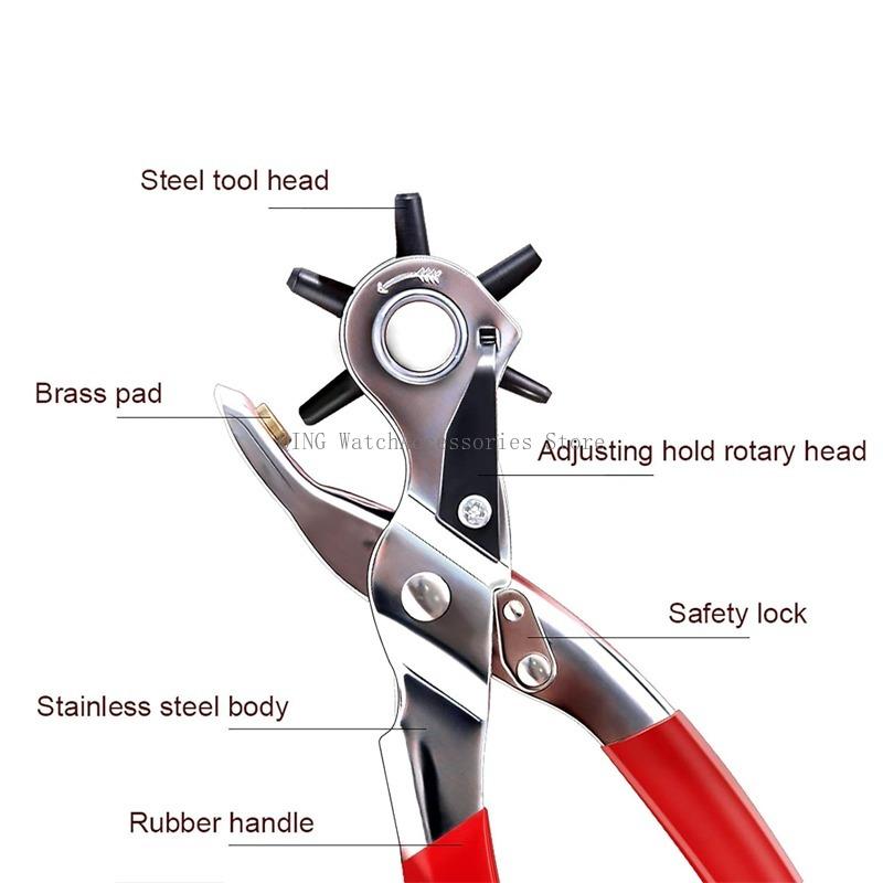 Leather Hole Punch Tool For Watch Bands Straps Wristbelts Handbag Crafts Heavy Duty 6 Size Revolving Multi-Function Hole Puncher