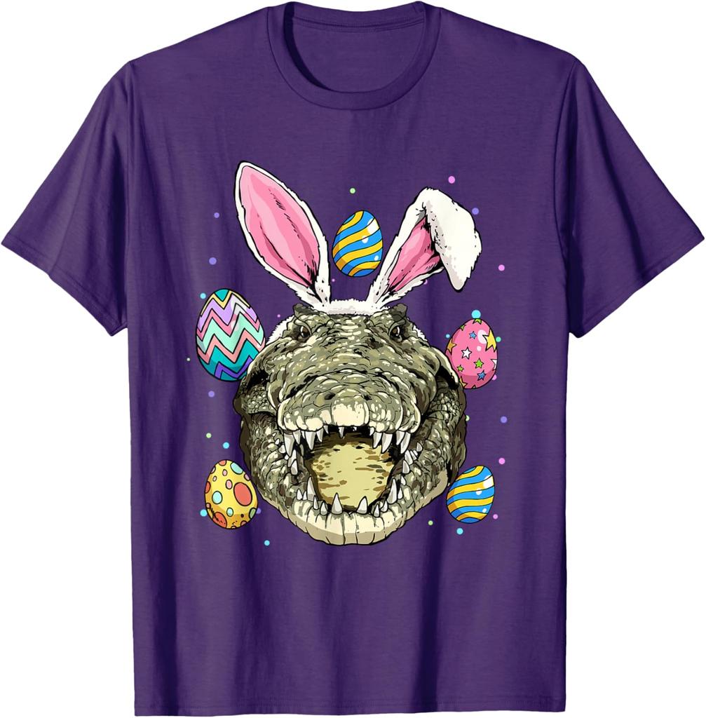 Easter Bunny Alligator Head Graphic Tee Funny Crocodile Lover Men's Short Sleeve T-Shirt