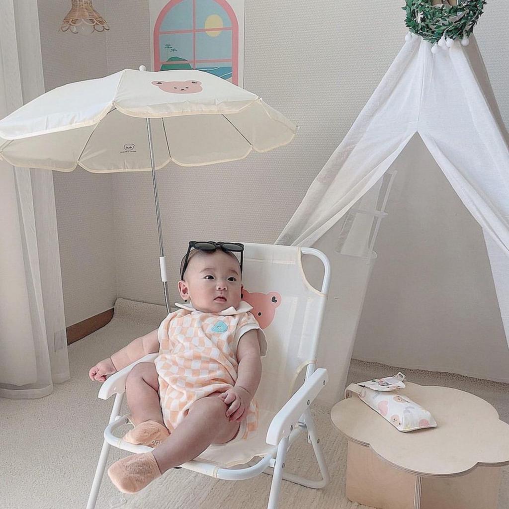 Children Camping Chairs Cartoon Animal Cute Style Metal Support Durable PP Foldable Portable Beach Folding Chair Bear with Umbrella