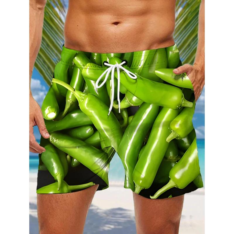 3d Vegetables and Fruits Printed Men's Swimsuit Japanese Fish Hawaiian Shorts Men's Summer Swim Shorts Drawstring Casual Shorts