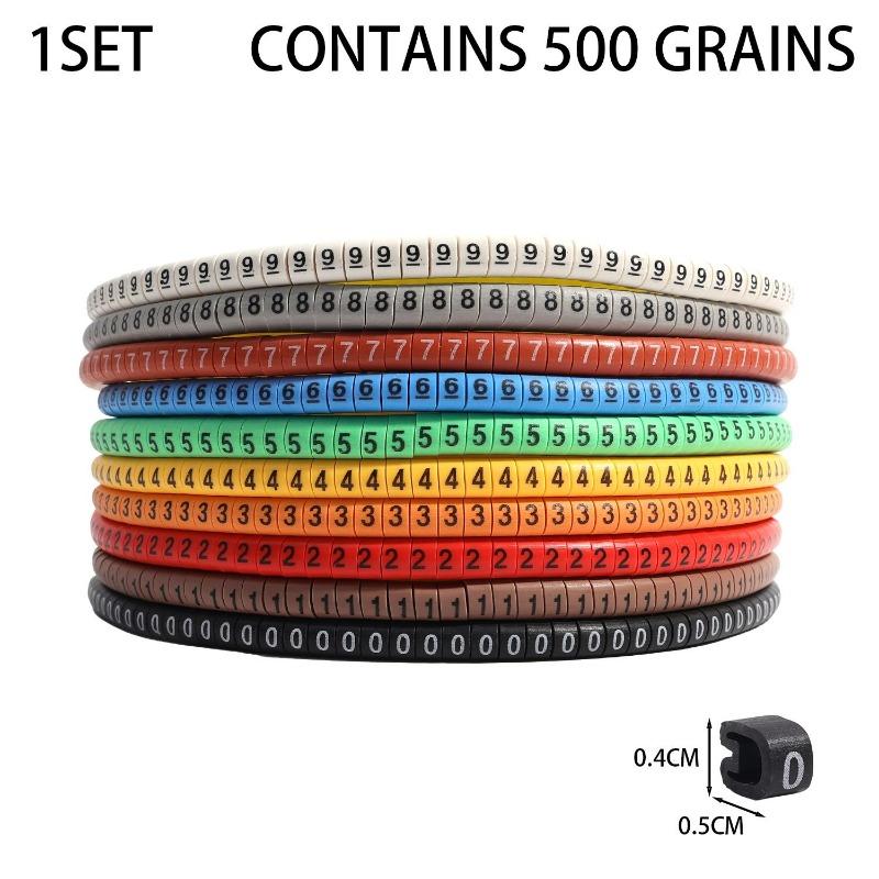 

0-9 Numbers Tube Colorful Cable Marker Lable Insulation PVC Wire Organizer Sleeves Electrical Cord Management Label Fixed Clips 1 Set (500PCS)