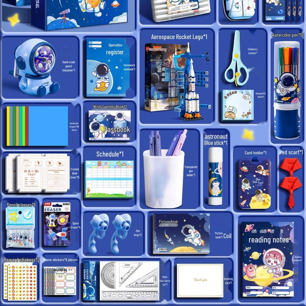 Astronaut Stationery Set: Comprehensive Learning Supplies for First-Grade Boys' Back-to-School or Birthday Gift.