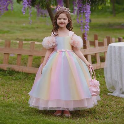 Vestido de Princesa Ombro a Ombro Degradê Arco-Íris para Casamentos e Ocasiões Especiais