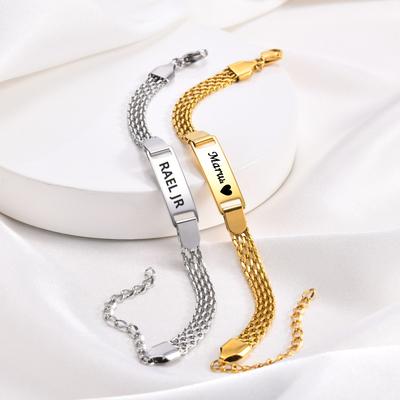 Bracelet Bébé Personnalisé Barre d'Identité Nom Date Personnalisés, Cadeau Fille Maman, Gravure Gratuite Acier Inoxydable Hypoallergénique