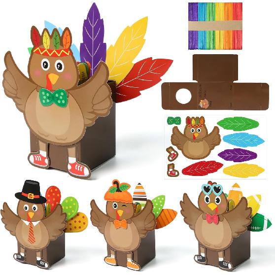 Yewfold Fall Thanksgiving Crafts, 12Pcs DIY Turkey Cutout Boxes Thanksgiving Personalized Gifts, Fall Turkey Arts Crafts for Classroom Party Favors