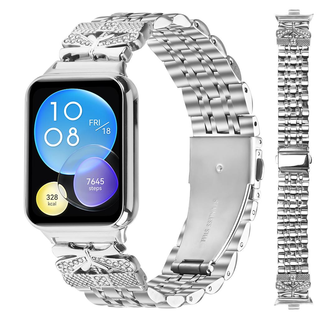 Pro Xiaomi Smart Band 9 Pro/8 Pro Kovový řemínek na hodinky Zdobený kamínky a motýlem Nerezová ocel Stříbrný řemínek na zápěstí