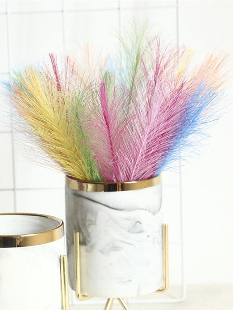 50 Pcs/Pack 20cm Artificial Reed Grass Plant Artificial Feather Phoenix Tail Grass DIY Fake Flower Materials Photography Props Home Wedding Decoration