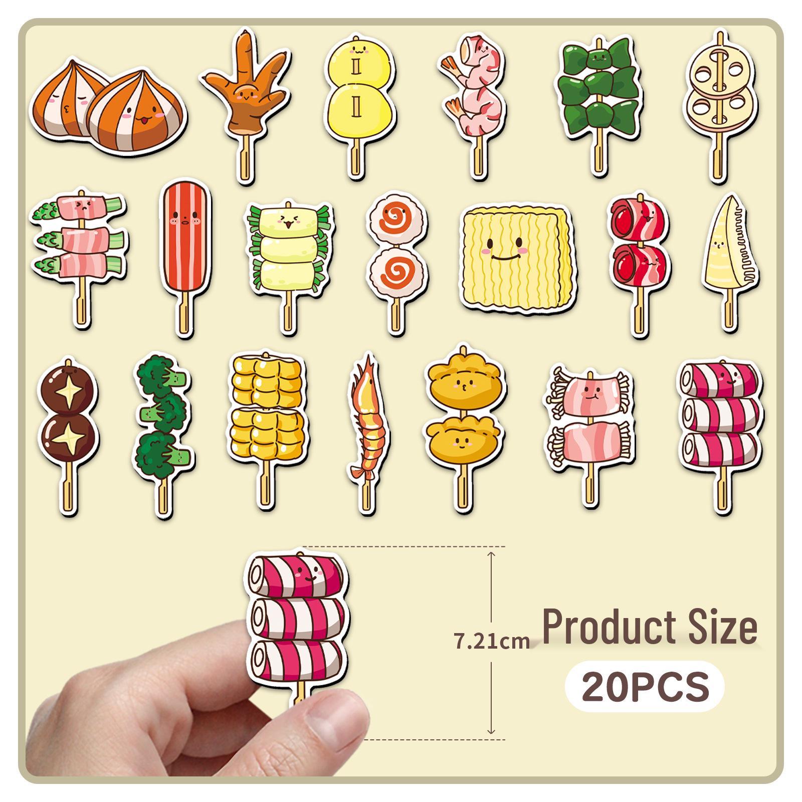 20 Cartoon Food Skewer Magnets: Waterproof, Creative Gourmet Stickers