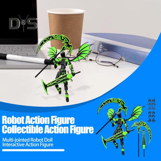 Devil Robot Action Figure with Wing Weapon Accessory Movable Joints 3D Printed Robot Model Toy Stress Relief Articulated Dummy Figurine Decoration