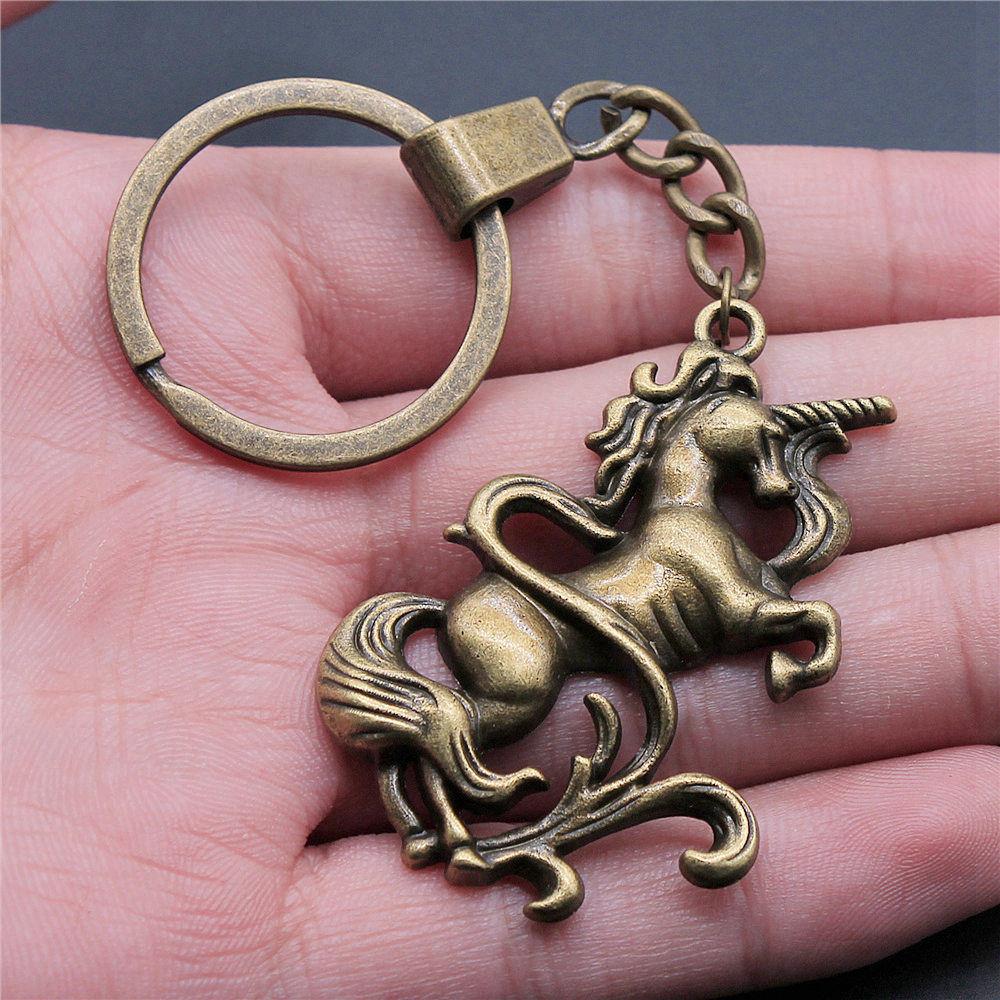Elephant Horse Animal Duo Pendant Antique Bronze Metal Keychain with 30mm Ring for Students Hot Sale