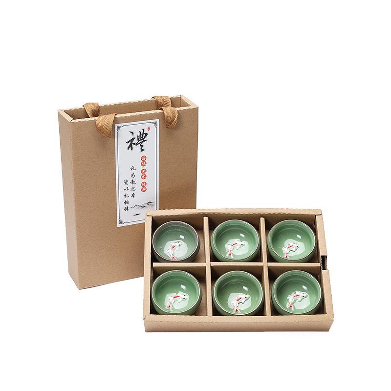 

6 шт./набор керамических чашек с ледяной трещиной, цветная маленькая чайная чашка в виде рыбки, набор для чая в виде пары, креативные рельефные чаши для чая в стиле кунг-фу