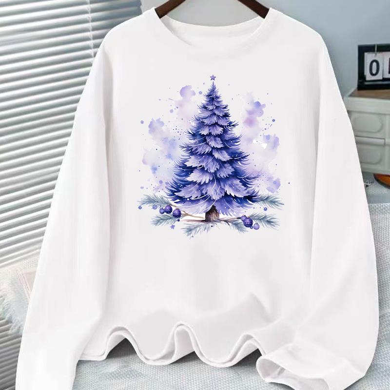 (Asian Size) Tree Sweet Christmas Holiday Graphic Tee Women Autumn Winter Casual Fashion Top Clothing Print T Shirt Long Sleeve T-shirts