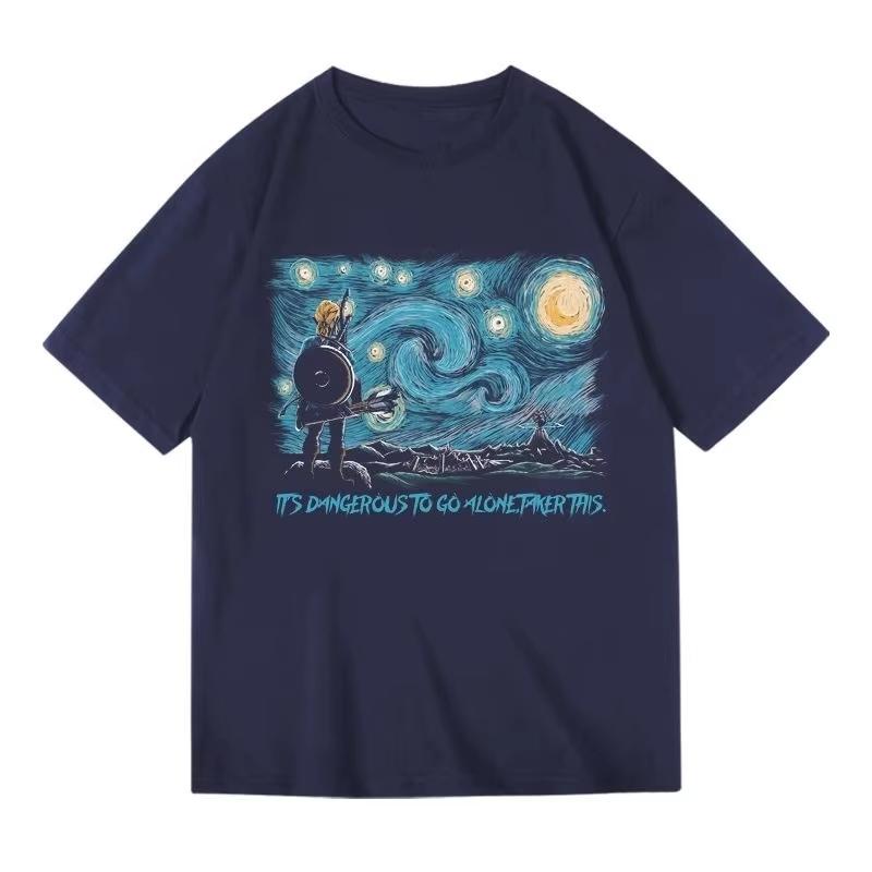 2025 Van Gog Starry Sky Tide Brand Short Sleeve Crew Neck Summer Loose Cotton T-Shirt for Men and Women