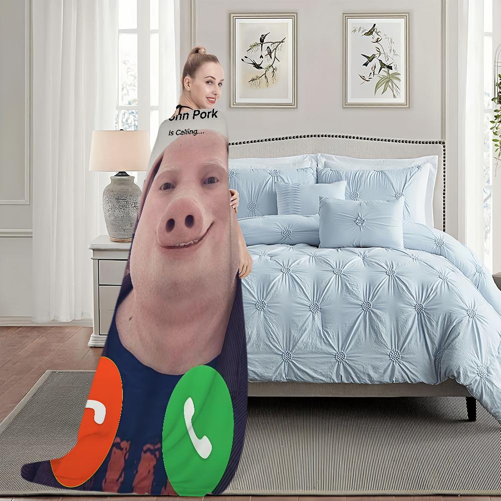 John Pork Smiling Pig is Calling Blanket Blanket for Couch Sofa Travel Home Picni Flannel Blanket birthday gift Warm Comfortable