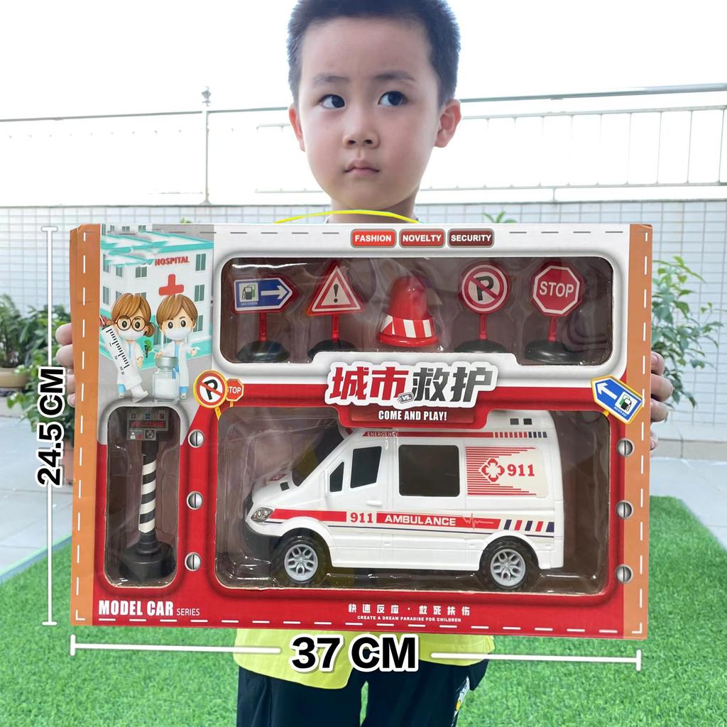 Construction Truck Fire Truck Inertia Pull Back Truck Set Gift Box Excavator Bulldozer Model Boy Toy
