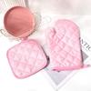 Rhomboid Texture Quilted Oven Mitt Set Anti-Scalding Kitchen Insulated Pad Potholder  Hot Bowl