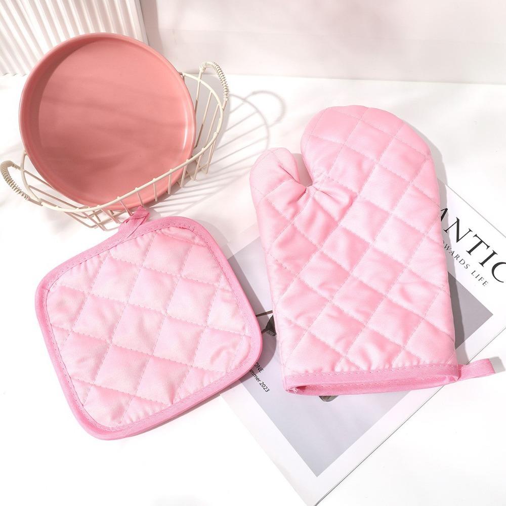 Rhomboid Texture Quilted Oven Mitt Set Anti-Scalding Kitchen Insulated Pad Potholder Hot Bowl