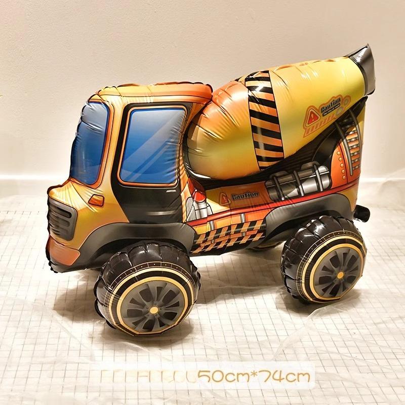 3D Assembly Boy Car Tank Engineering Vehicle Excavator Aluminum Film Toy Balloon Birthday Decoration Scene Layout