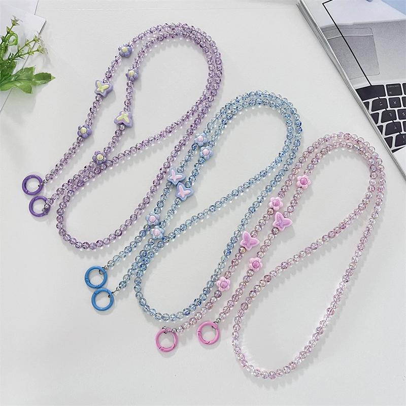 Crossbody Long  Beaded Mobile Phone Hanging Chain Phone Case Lanyard Anti-Loss Rope With Clip Bag Pendants For Iphone