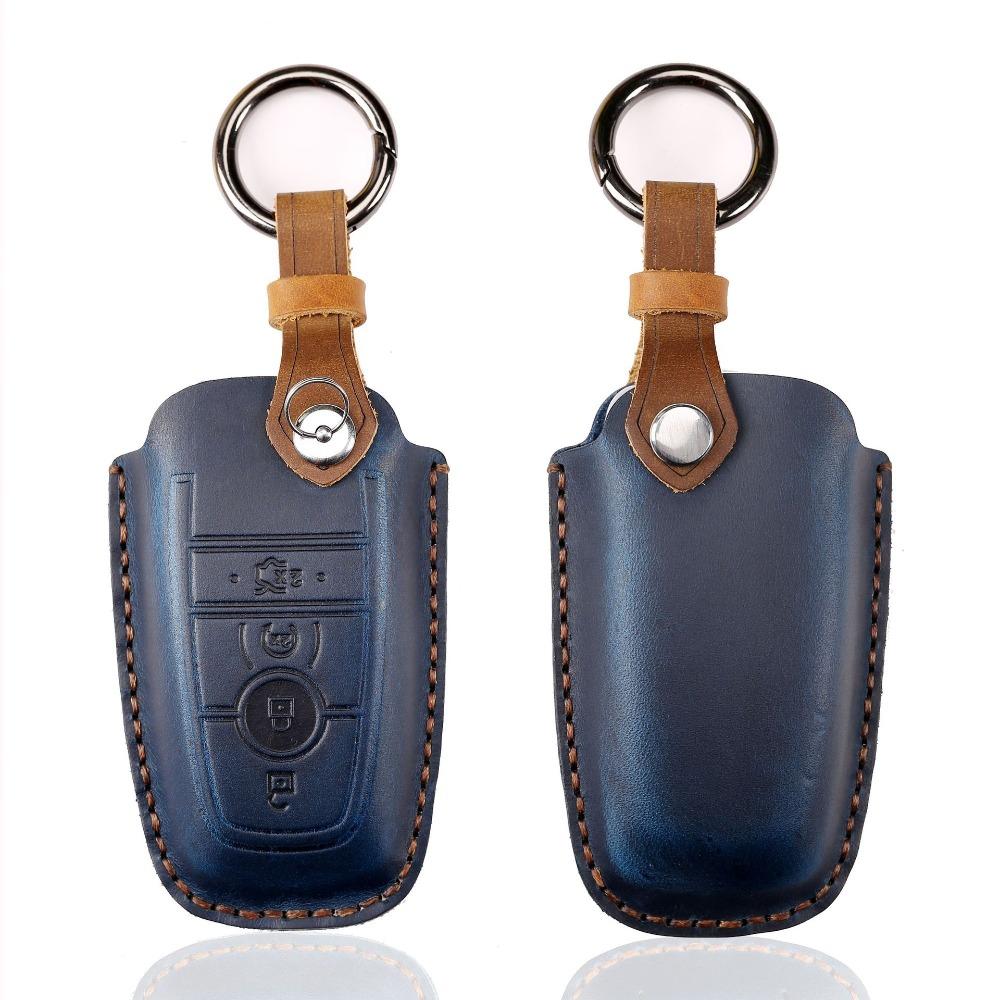 Premium Leather Key Case for Lincoln Ford Raptor Explorer Edge F150 Expedition Rugged Cowhide Cover