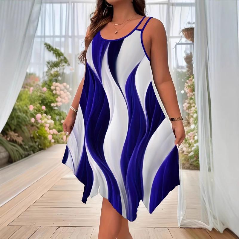 Coat Summer European and American Fashion Hem Double Shoulder Strap Random Print Women's Dress Temperament Commuting