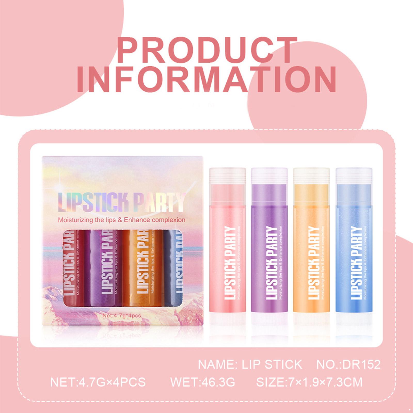 

Women s 4PCS Lip Balm Collection with Shimmer Effect, Daily Moisturizing Hydration, Soothing Lip Protector for Holiday or Party Makeup One Size