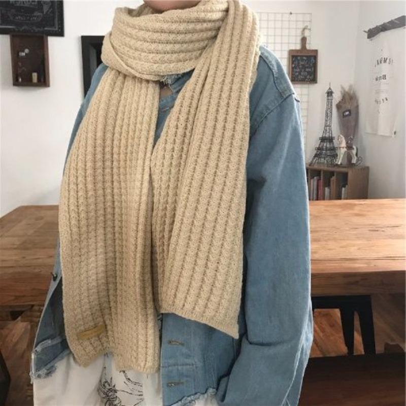 Damen Schicker Harajuku-Stil Grobstrickschal Winter Koreanischer Stil Vielseitig Verdickt Warm Halswärmer Einfarbig