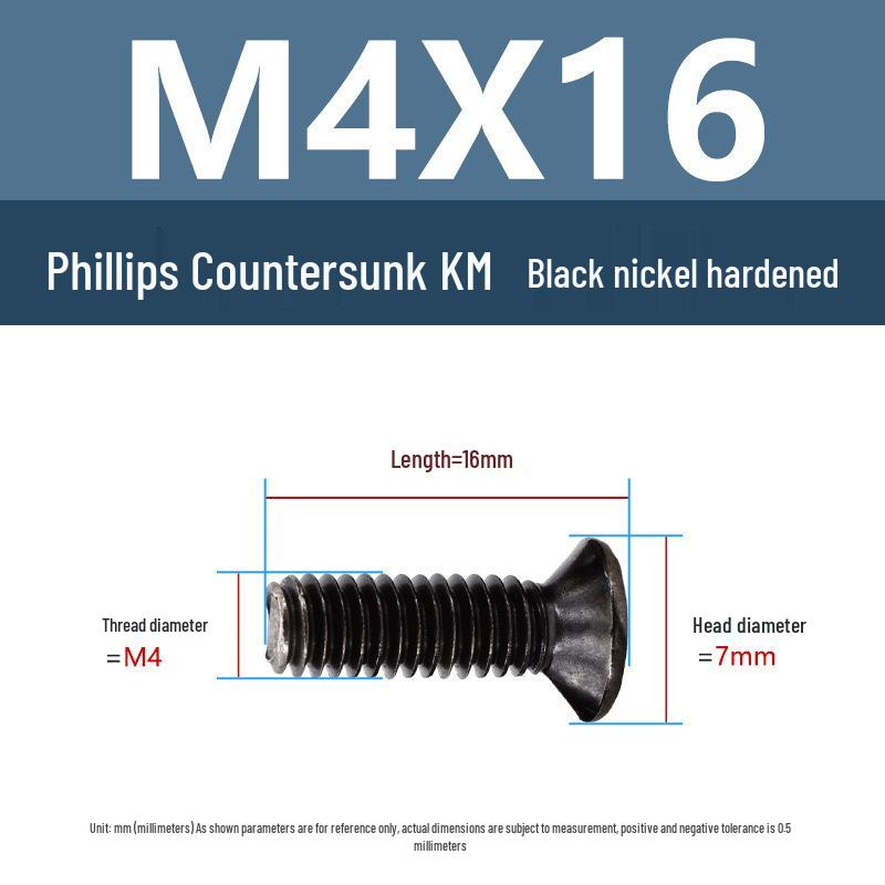 Yigu Uhlíková ocel Černý nikl Kalené KM Šrouby s plochou hlavou Phillips M2-M4 pro elektroniku