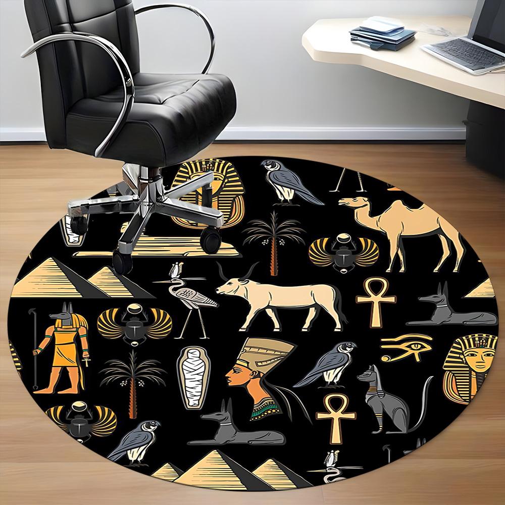 1pc Egyptian Symbols Office Round Area Rug, Under Office Chairs Bedroom Living Room Home Decor, Room Deco