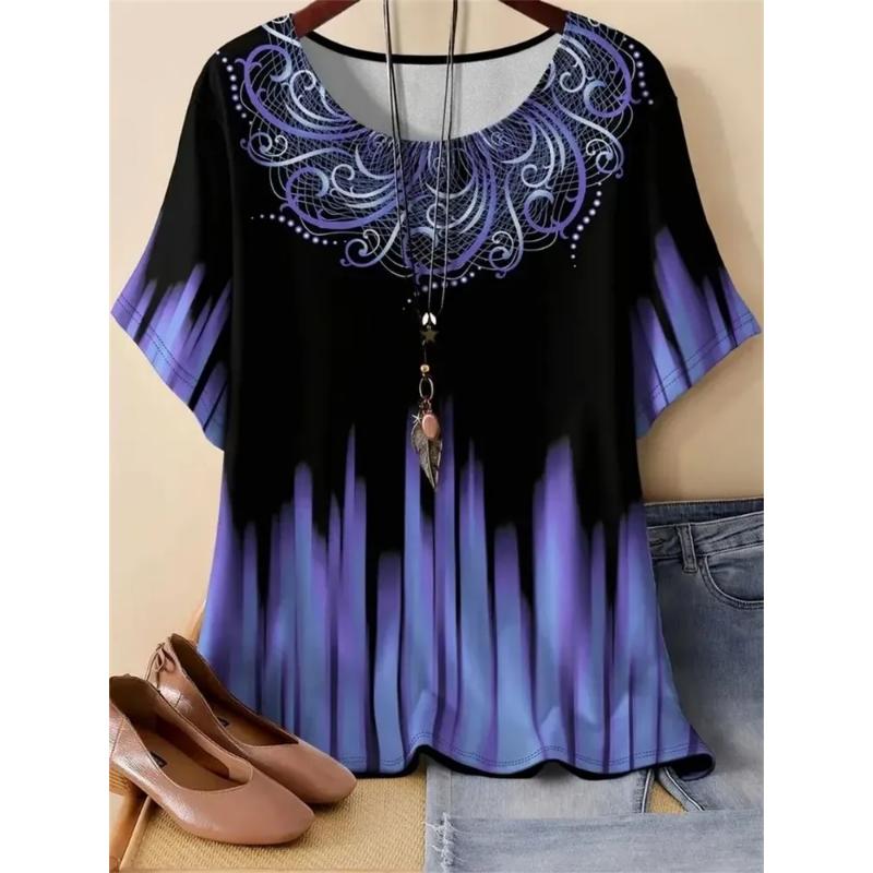 Crew Neck Short Sleeve Fashion Women s Simple Short Sleeve Crew Neck T-Shirt 3D Simple Color Printing XS