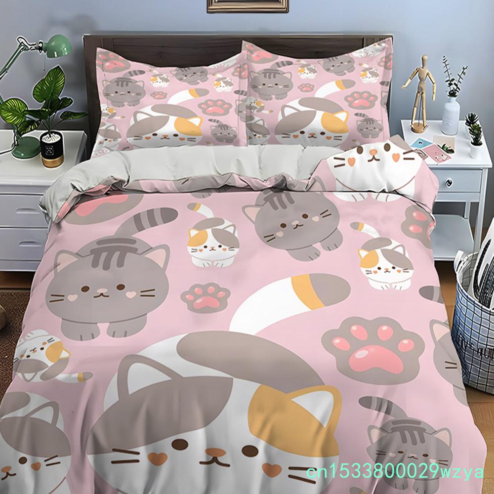 Cute Cartoon Cats Print Bedding Set Duvet Cover 1 Duvet Cover 2 Pillowcases Adult And Children Bedding Set Luxury Comforter Set