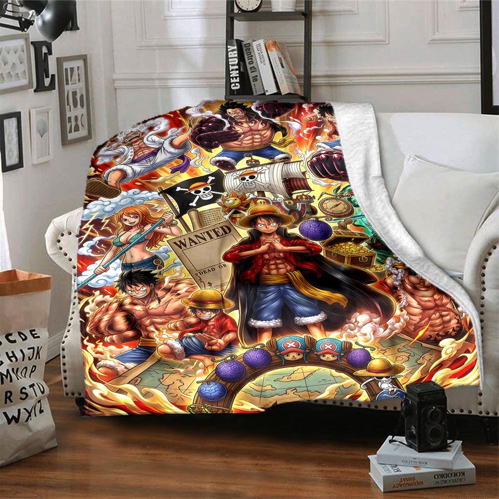 Anime One-Piece Print Flannel Blanket High Quality Warm Comfortable Cover for All Seasons Perfect for Gifts Home Decor