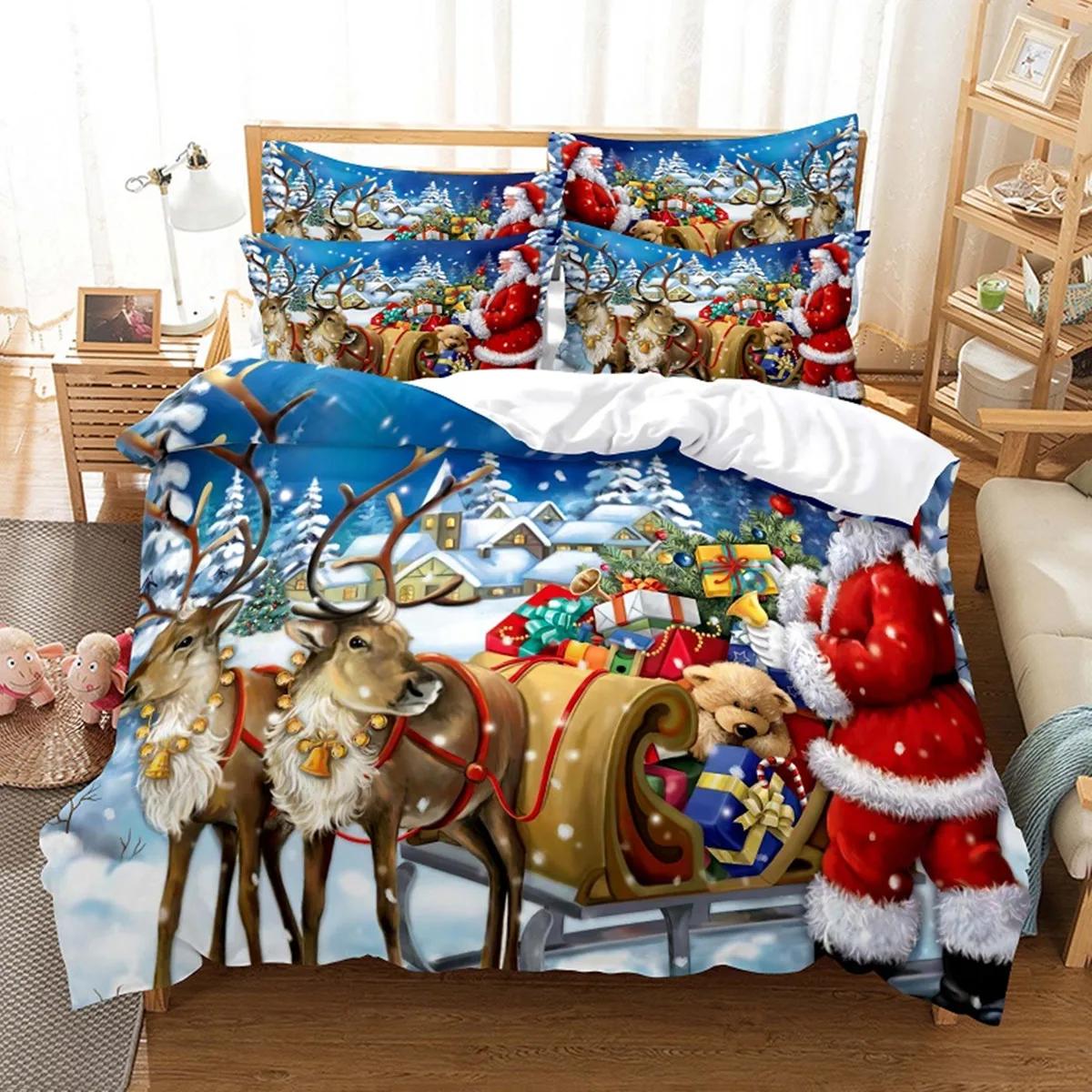 

Comforter Christmas Winter Season Snowman Xmas Tree Santa Sleigh Moon Present Boxes Snow And Stars Room Decoration Children Comforter (quilt)-EU Single(135*200cm)3pcs