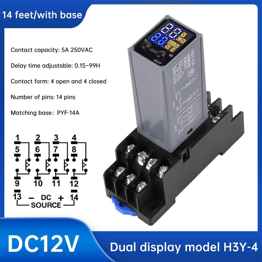 H3Y-2/4 Liquid Crystal Time Relay AC 220V DC 12V 24V Dual Time with Base Small Digital Display Cycle Time Control Delayer
