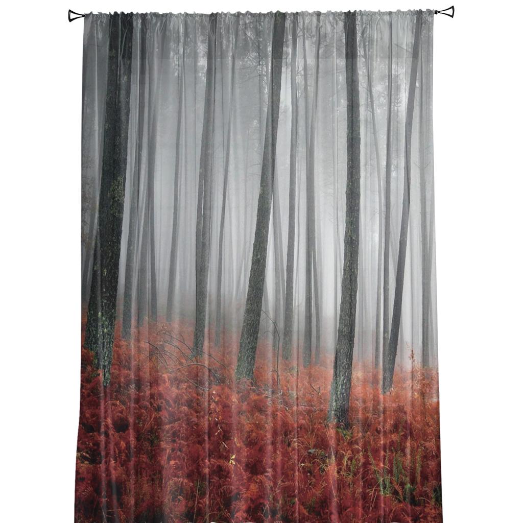Red Leaves Forest Sheer Curtains for Living Room Modern Voile Curtain Bedroom Tulle Curtains Window Drapes Decor