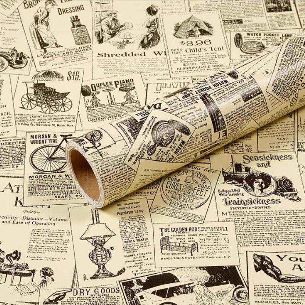 45cm Vintage Self-Adhesive Wallpaper Peel Stick Removable Retro Wall Decor for Bedroom HomeDIY Nostalgic Decoration wall sticker