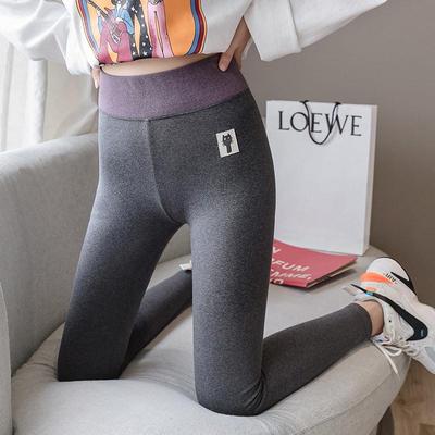 Women's High Waist Gray Fleece-Lined Leggings - Plus Size Cotton Pants for Autumn and Winter