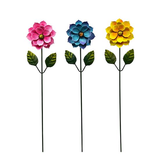 

3 Pcs 15.5 Flower Garden Stakes Colorful Metal Flower Yard Art Outdoor Rust Proof Plant Sticks for Lawn Patio Pathway Decoration Size#3pcs