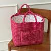 Vermilion Plaid Storage Basket with Stone Handles, Ins Style Portable Organizer for Bathroom Laundry & Sundries