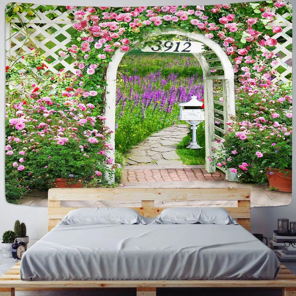 Arched Flower Path Garden Tapestry Indian Mandala Tapestry Wall Hanging Tapestries Boho Bedroom Wall Rug Couch Blanket 9 Size