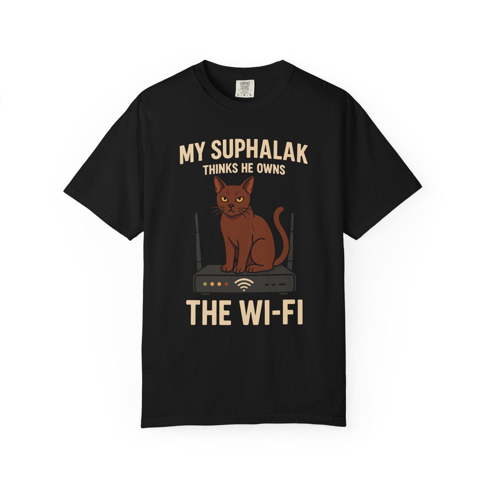 Funny Suphalak Cat Wi-Fi T-Shirt | Comfort Colors Cat Lover Tee 2XL