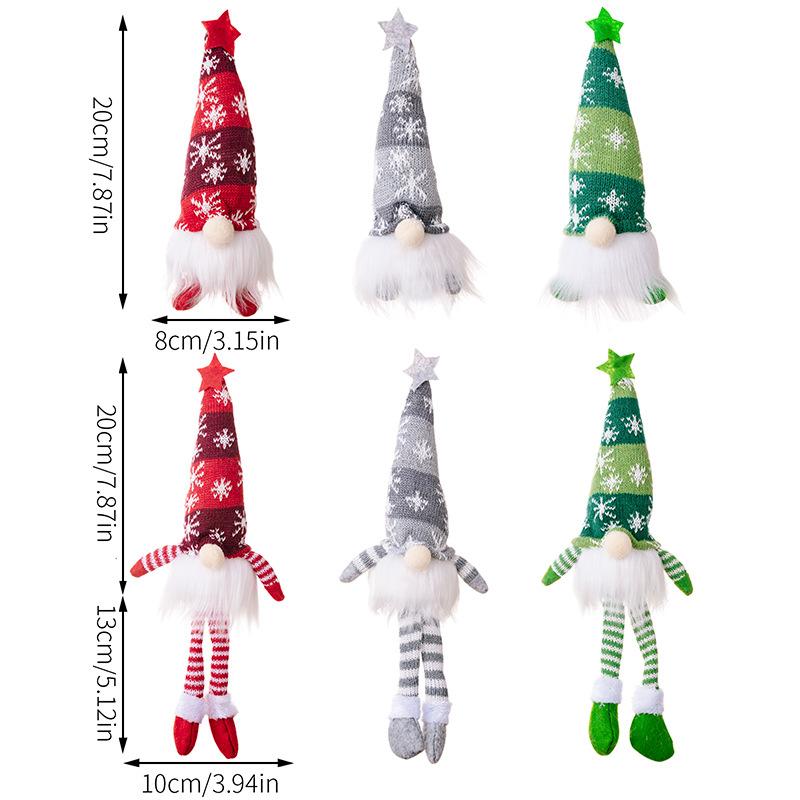 2 Pieces Christmas Decoration Faceless Doll Forest Old Man Snowflake Knitted Hat with Light Rudolph Hanging Leg Gnome Figurine