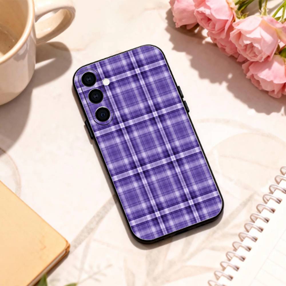 Cooles P-Lila P-Kariertes Muster Handyhülle Für Samsung Galaxy A73,A72,A71,A70,A53,A52,A51,Andere Weiche Schwarze Hülle