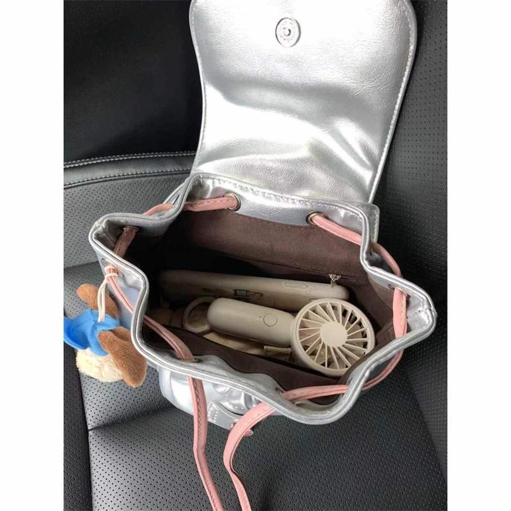 Niche Design Backpack for Women Trendy Korean Style Silver Pink Contrasting Color Small Backpack Casual Large Capacity Bag