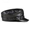 Unisex Flat Top Leather Cap Retro Black Cowboy Beret Short Brim Winter Warm Sun Protection